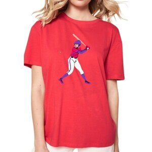 Women’s Pink Baseball Player Graphic Tee - Stylish Sporty Look for Women’s Casua